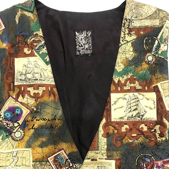 Attitudes Patchwork World Traveler Vest Brown Multi-Color Size XL - Picture 2 of 5